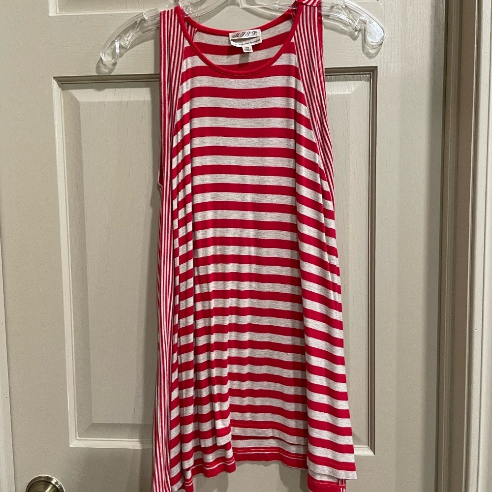 Max Studio Speciality Product Red and Cream Striped Halter Top